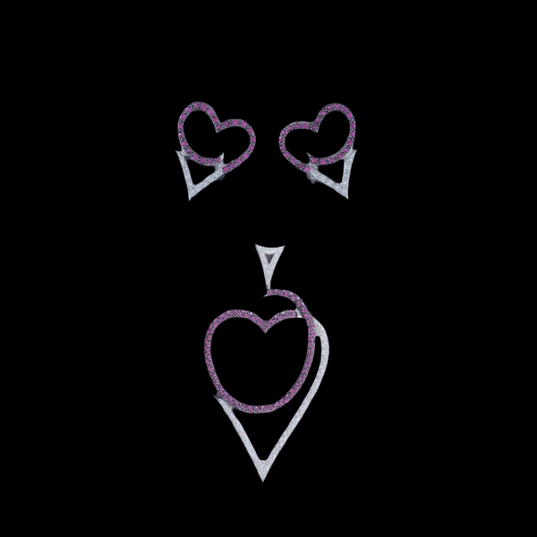Gorgeous 18k White Gold ~1.43ct Diamond ~2ct Ruby Open Heart Pendant Earring Set