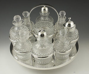 Huge English 1824 Sterling & Glass Cruet Set