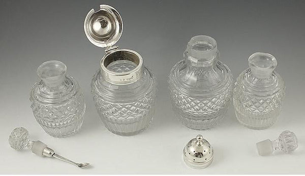 Huge English 1824 Sterling & Glass Cruet Set