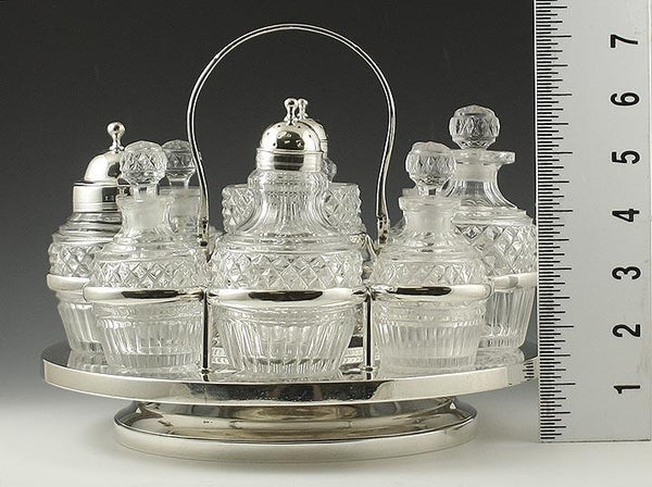 Huge English 1824 Sterling & Glass Cruet Set