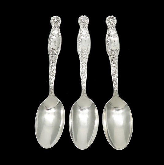 Set 3 Whiting Heraldic Sterling Silver Oval Soup Place Dessert Spoons B Mono