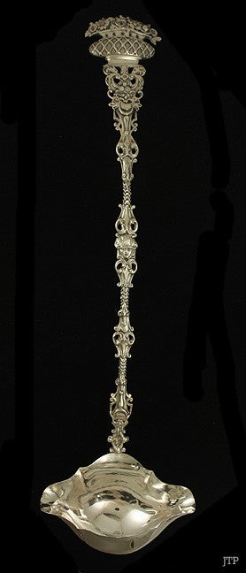 Antique 19th Century German Art Nouveau Silver Punch Soup Double Spout Ladle