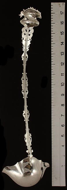 Antique 19th Century German Art Nouveau Silver Punch Soup Double Spout Ladle