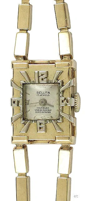 Sellita Art Deco / Art Moderne 14k Gold Ladies’ Wristwatch
