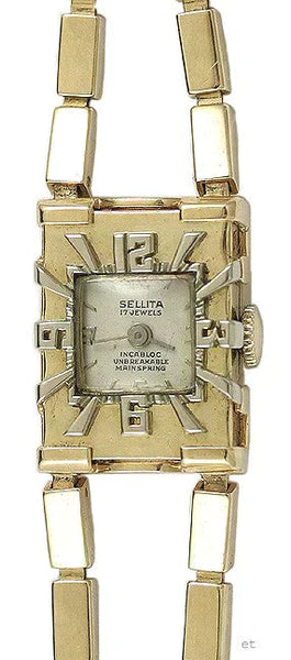 Sellita Art Deco / Art Moderne 14k Gold Ladies’ Wristwatch