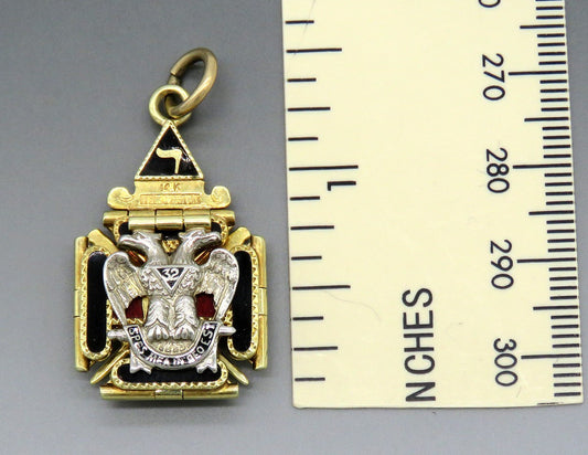 RARE c1890 14k Gold Freemason Masonic 32 Degree Scottish Rite 4 Fold Fob Pendant