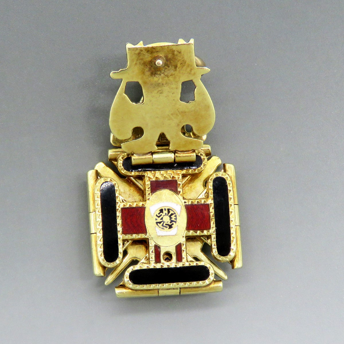 RARE c1890 14k Gold Freemason Masonic 32 Degree Scottish Rite 4 Fold Fob Pendant