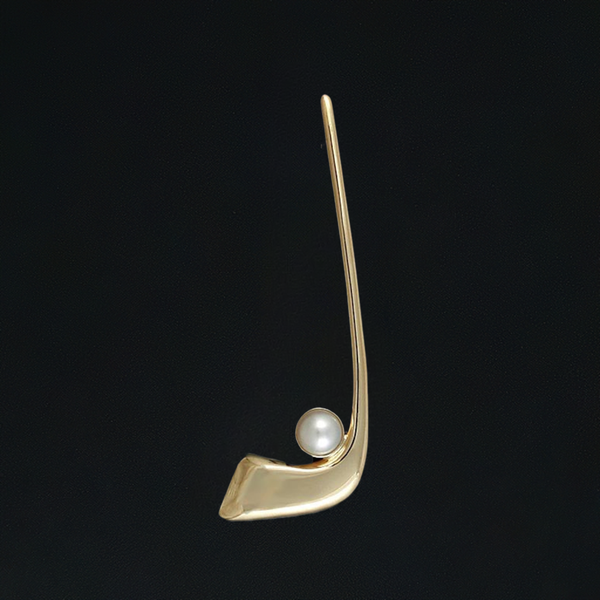 18k Yellow Gold Pearl Field Hockey Stick And Ball Pin Brooch