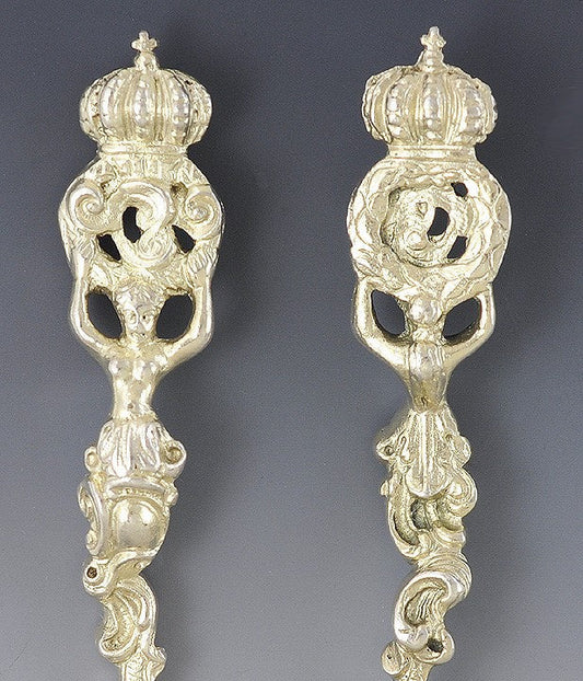 4 Antique Art Nouveau Gilt German Silver Crown Apostle Style Spoons