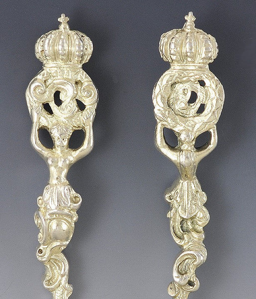 4 Antique Art Nouveau Gilt German Silver Crown Apostle Style Spoons