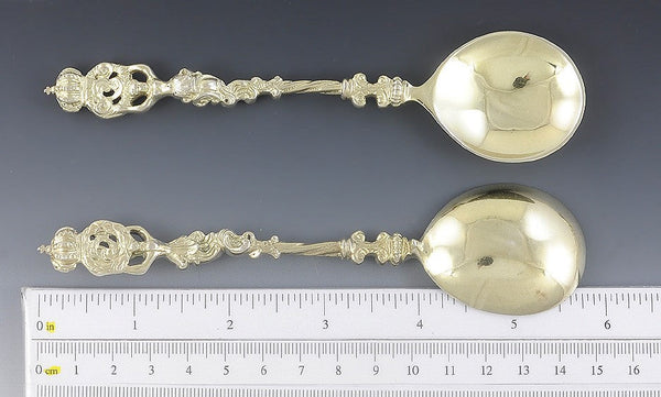 4 Antique Art Nouveau Gilt German Silver Crown Apostle Style Spoons