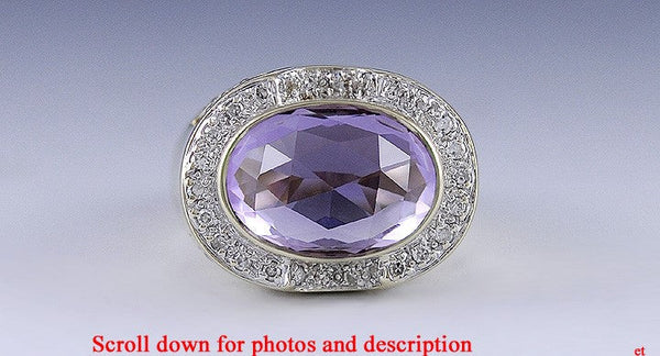 14K Yellow Gold Huge Amethyst Diamond Leaf Ring Size 7