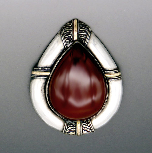 Huge Vintage Thai South Asian Sterling Carnelian Stone Statement Pin Brooch