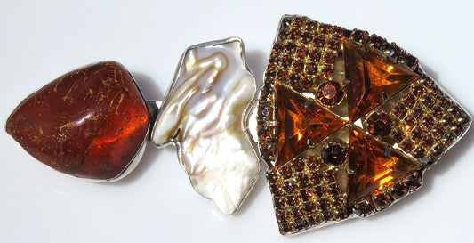 Signed Rebecca Collins Amber Blister Pearl Bless Our Earth LARGE Brooch Pin