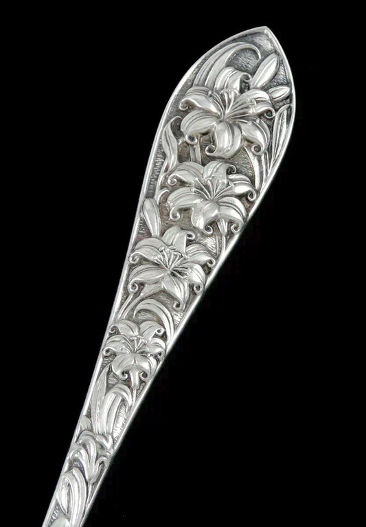 Antique Art Nouveau Frank Whiting Easter Lily Sterling Silver Serving Fork 9 1/2