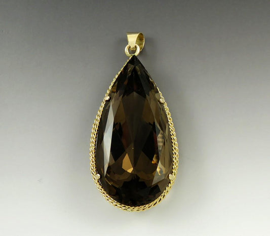 Huge 14K Gold & 175 ct Brown Topaz Gemstone Statement Pendant 3 1/4" 55.2g