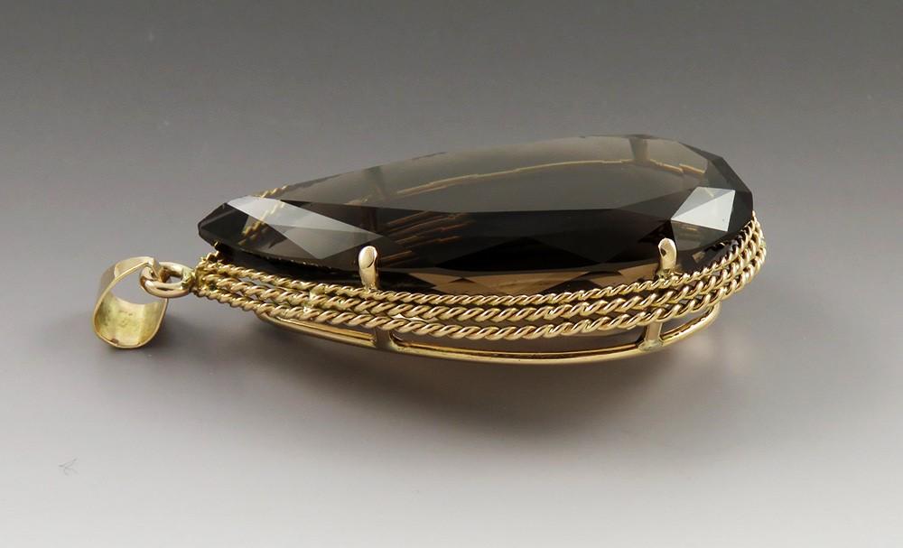 Huge 14K Gold & 175 ct Brown Topaz Gemstone Statement Pendant 3 1/4" 55.2g