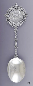 1895 Fab Dutch .833 Silver Serving Spoon w Nice Crest Medallion Design 14"