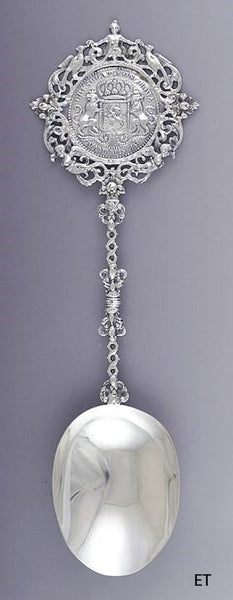 1895 Fab Dutch .833 Silver Serving Spoon w Nice Crest Medallion Design 14"