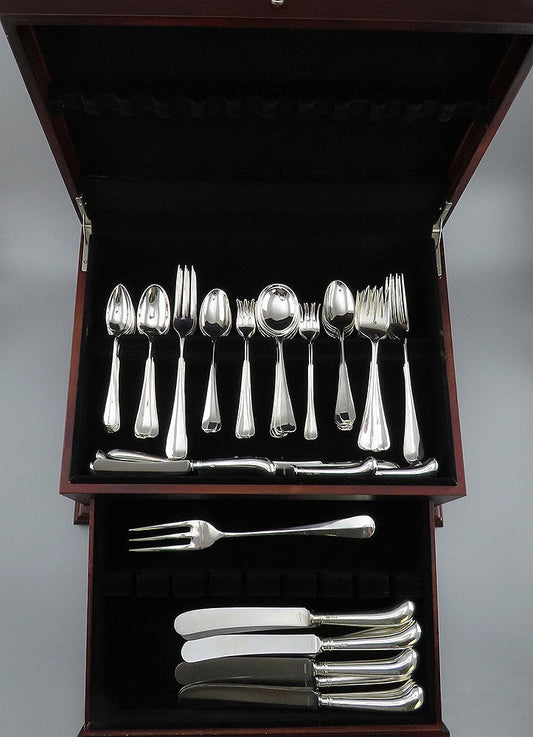 Fab VTG English Sterling Silver 68pc Rattail Queen Anne Hanoverian Flatware Set