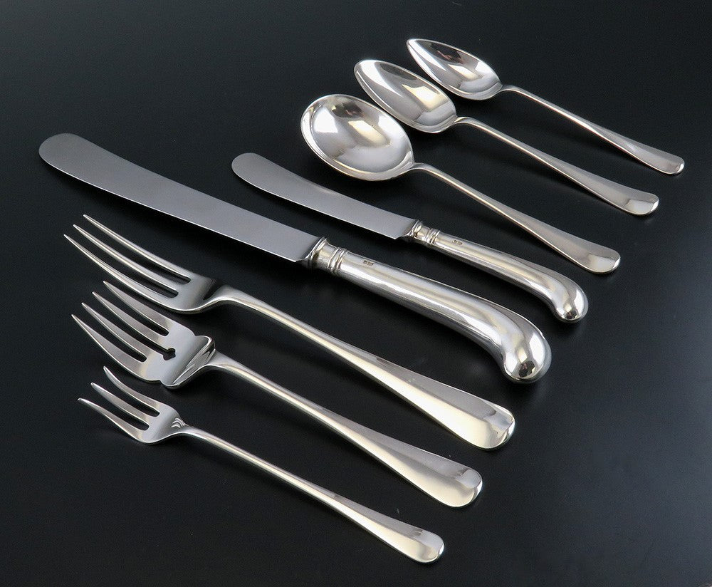 Fab VTG English Sterling Silver 68pc Rattail Queen Anne Hanoverian Flatware Set
