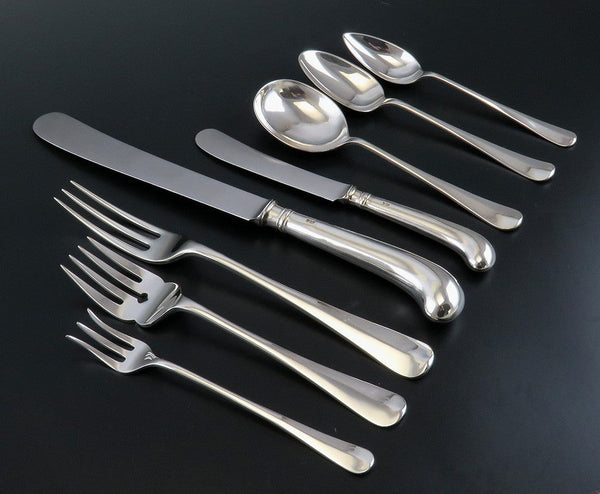 Fab VTG English Sterling Silver 68pc Rattail Queen Anne Hanoverian Flatware Set