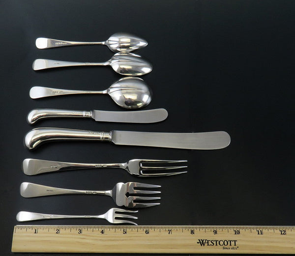 Fab VTG English Sterling Silver 68pc Rattail Queen Anne Hanoverian Flatware Set