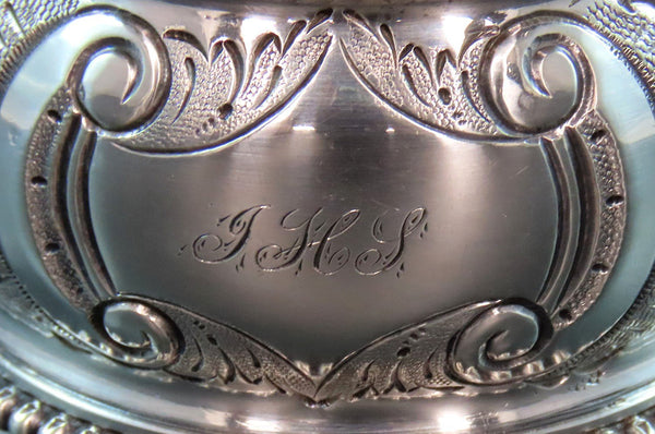 1850s American Coin Silver Large Napkin Ring Hand Chased Barns Trees