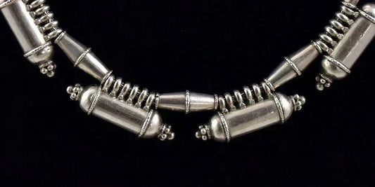 Unique Silver Handmade Necklace w/ Abstract Links and Hook and Loop Clasp