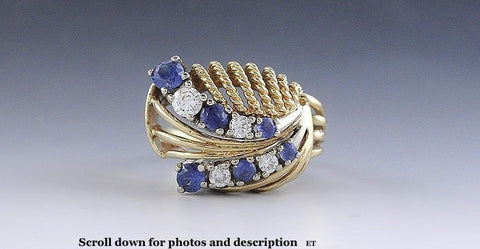 Beautiful 14k Yellow Gold ~.25ct Diamond & Sapphire Ring Size 8.25