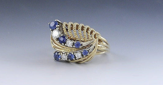 Beautiful 14k Yellow Gold ~.25ct Diamond & Sapphire Ring Size 8.25