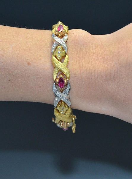 Fabulous Heavy 18k Gold Ruby & ~1.5ct Diamond Bracelet