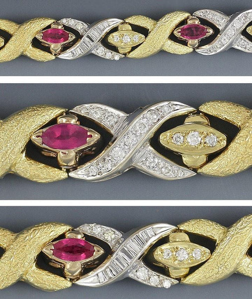 Fabulous Heavy 18k Gold Ruby & ~1.5ct Diamond Bracelet