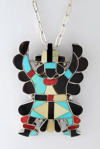 Zuni Knifewing Native American Sterling Turquoise Onyx Necklace