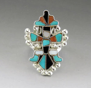 Handcrafted Native American Indian Sterling Silver Onyx Turquoise Shell Ring