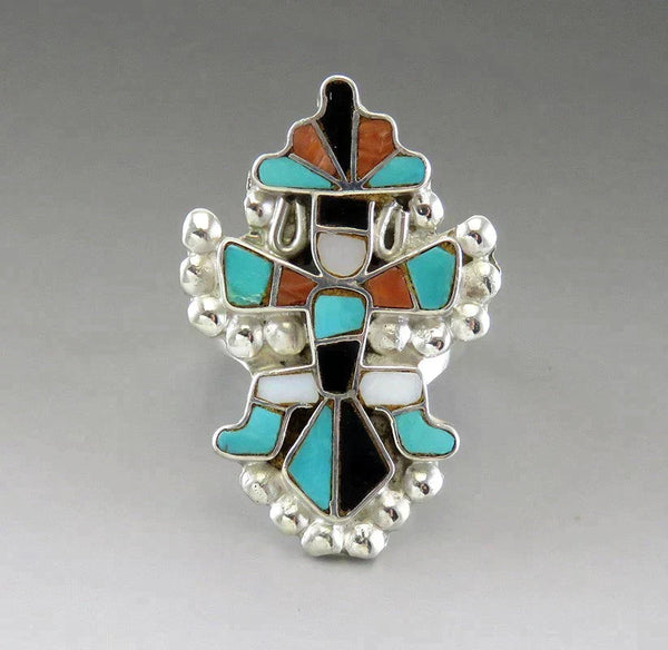 Handcrafted Native American Indian Sterling Silver Onyx Turquoise Shell Ring