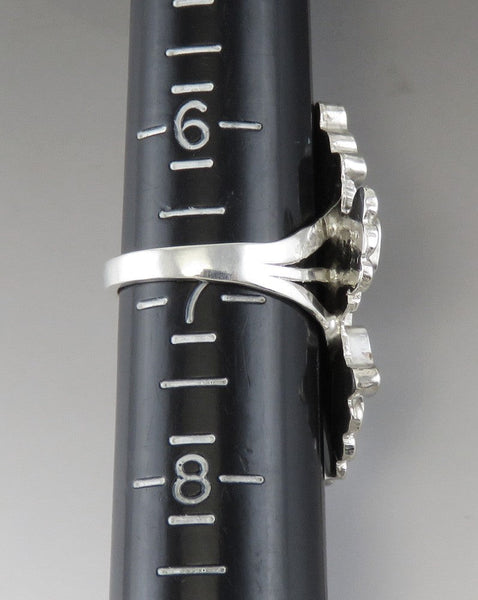Handcrafted Native American Indian Sterling Silver Onyx Turquoise Shell Ring