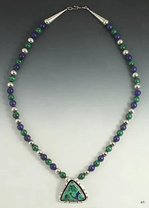 Native American Southwest Sterling Silver Malachite Lapis Lazuli Necklace