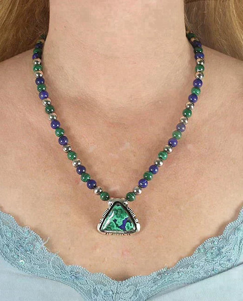 Native American Southwest Sterling Silver Malachite Lapis Lazuli Necklace