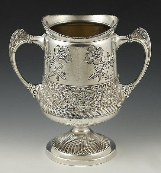 Antique Silver Meriden Britannia Co Assyrian Head Trophy 2 Handle Loving Cup Urn