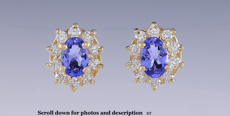 Stunning & High Quality Pair 14k Gold Tanzanite ~.50ct Diamond Earrings