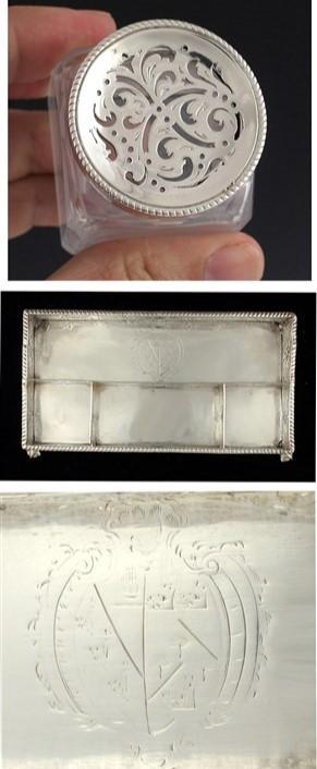 1758 English Sterling Filigree Inkwell Desk Stand