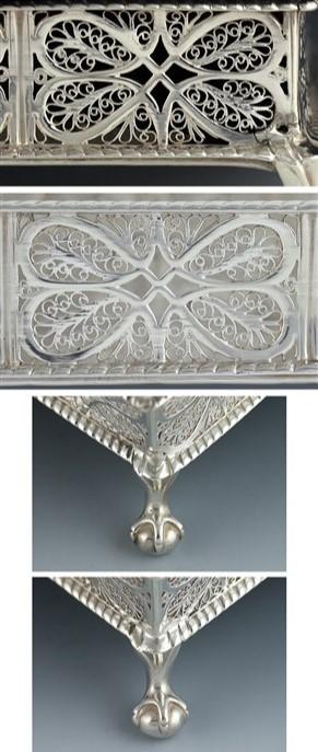 1758 English Sterling Filigree Inkwell Desk Stand