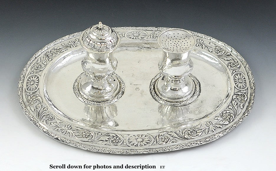 Fantastic C1750-1830 Silver Inkwell & Sander W/Tray