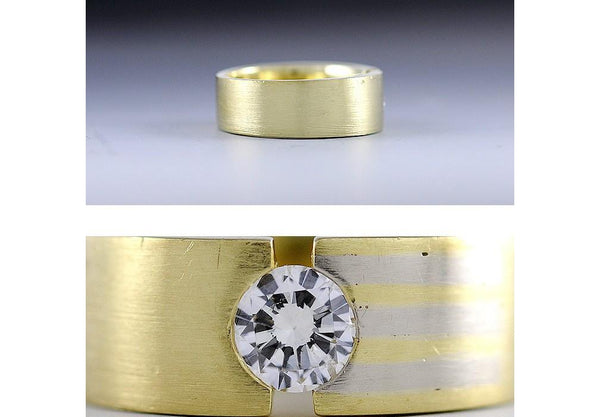 Fine Quality Artisan 18K Gold & Diamond Ring Thick Heavy Band