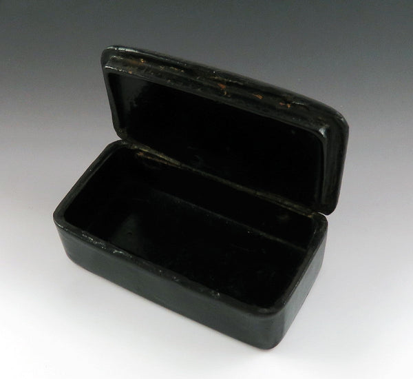 Mid 1800s Victorian Black Lacquer Papier Mache Abalone Inlay Snuff Box