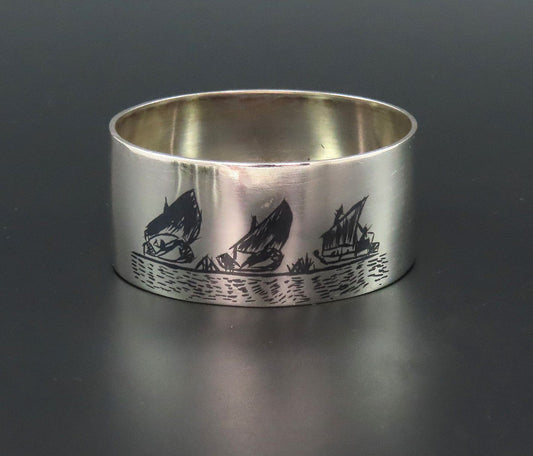 Neat Middle Eastern Silver Napkin Ring Engraved "Irene" Enamel Painted Scenes