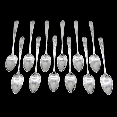 12 1801 Sterling Silver Irish Star Dessert or Place Spoons w Hopkins Crest
