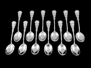 12 Antique Art Nouveau Durgin Tulip Sterling Silver Bouillon Dessert Spoon 5 3/8