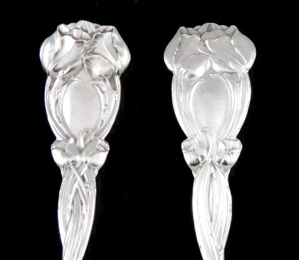 12 Antique Art Nouveau Durgin Tulip Sterling Silver Bouillon Dessert Spoon 5 3/8